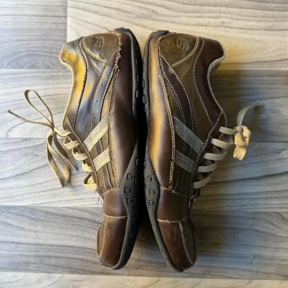 Skechers Men's Leather Casual Sneakers SN 64455 Brown Size 10.5